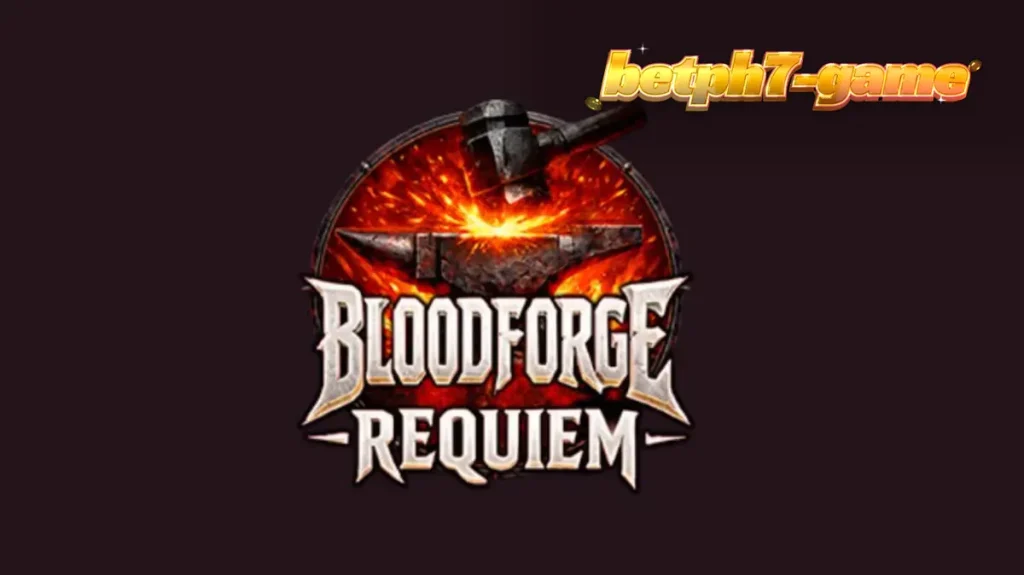 Tampilan visual slot Bloodforge Requiem dengan tema bengkel pandai besi yang membara